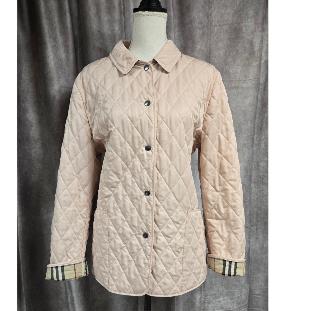 Burberry London Pink Quilted Jacket Nova Check Lining Made in England Womens L - Picture 16 of 16